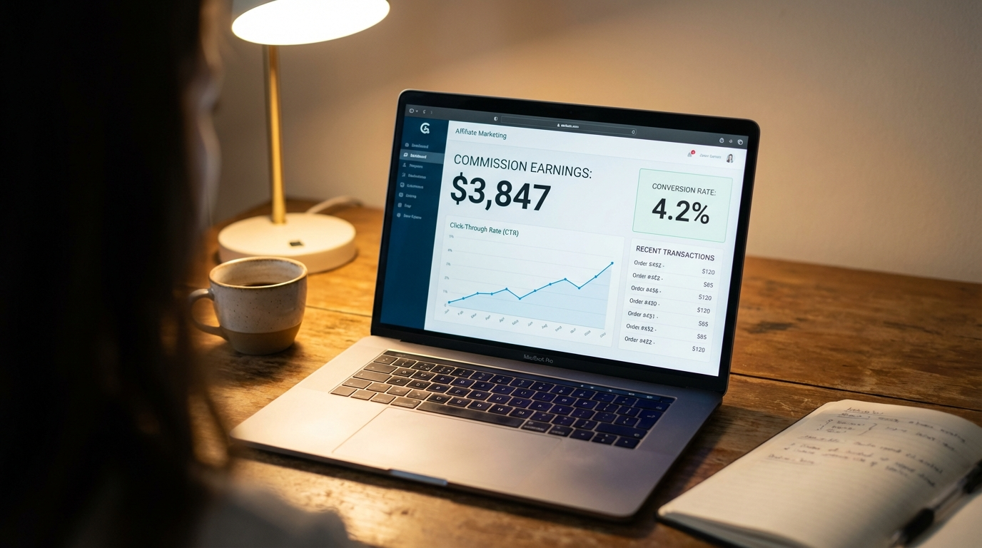 لوحة أرباح عمولة المؤثر AI تظهر تتبع العمولات والأداء