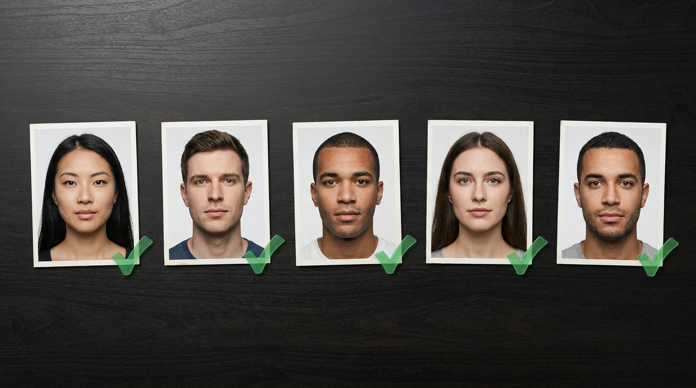 Beispiele für AI Avatar Quellbilder, die gute Beleuchtung, saubere Gesichtskomposition und realistische Creator-Porträts zeigen