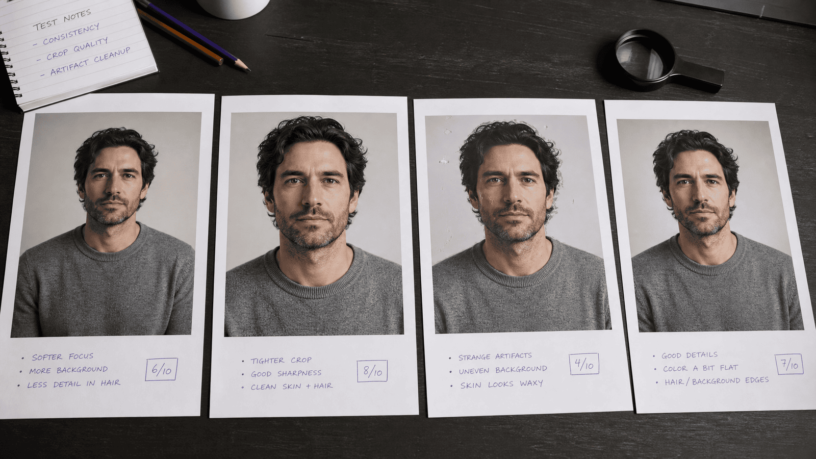 A creator comparing virtual character images from several free AI tools