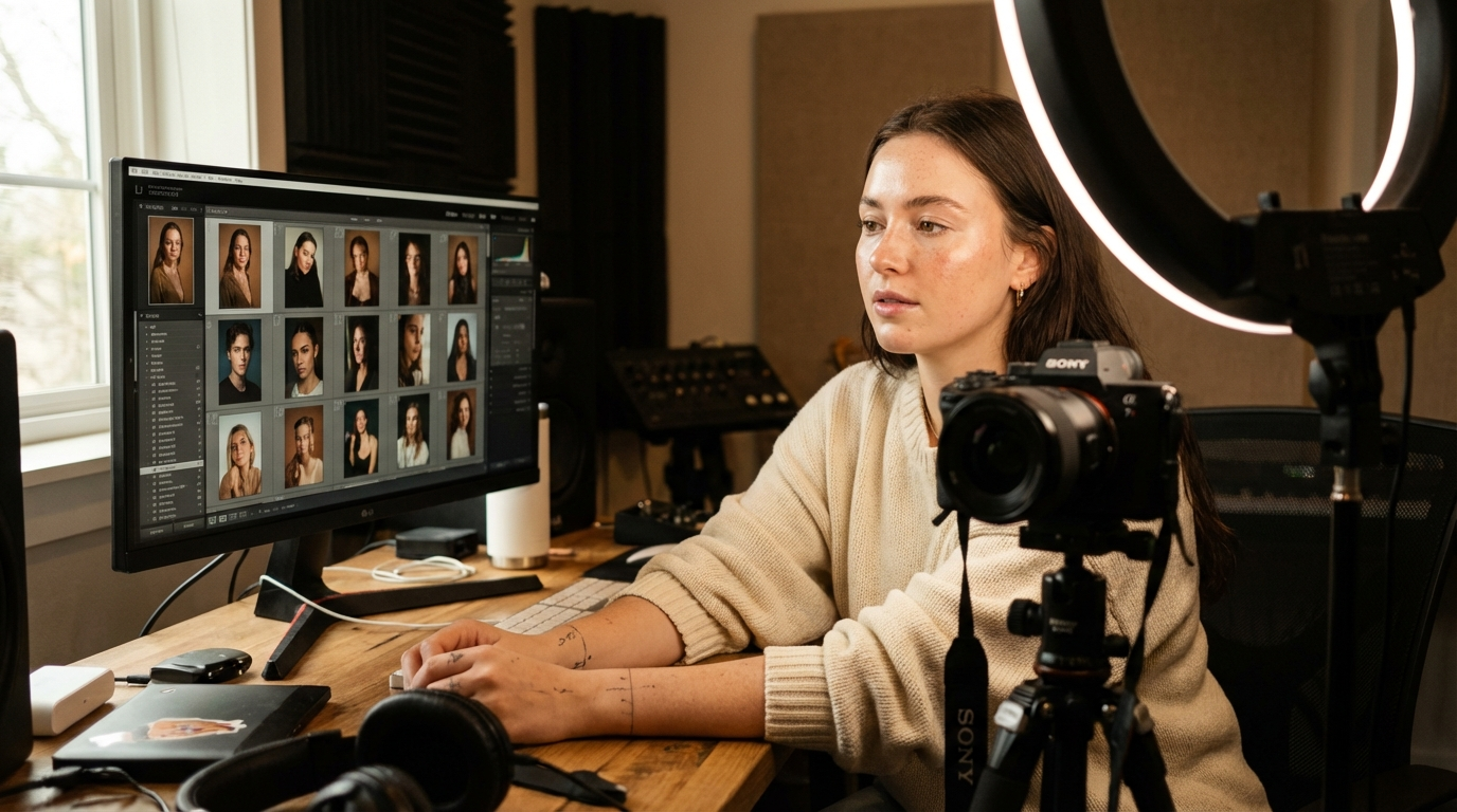 AI influencer content creation workflow showing image generation and editing
