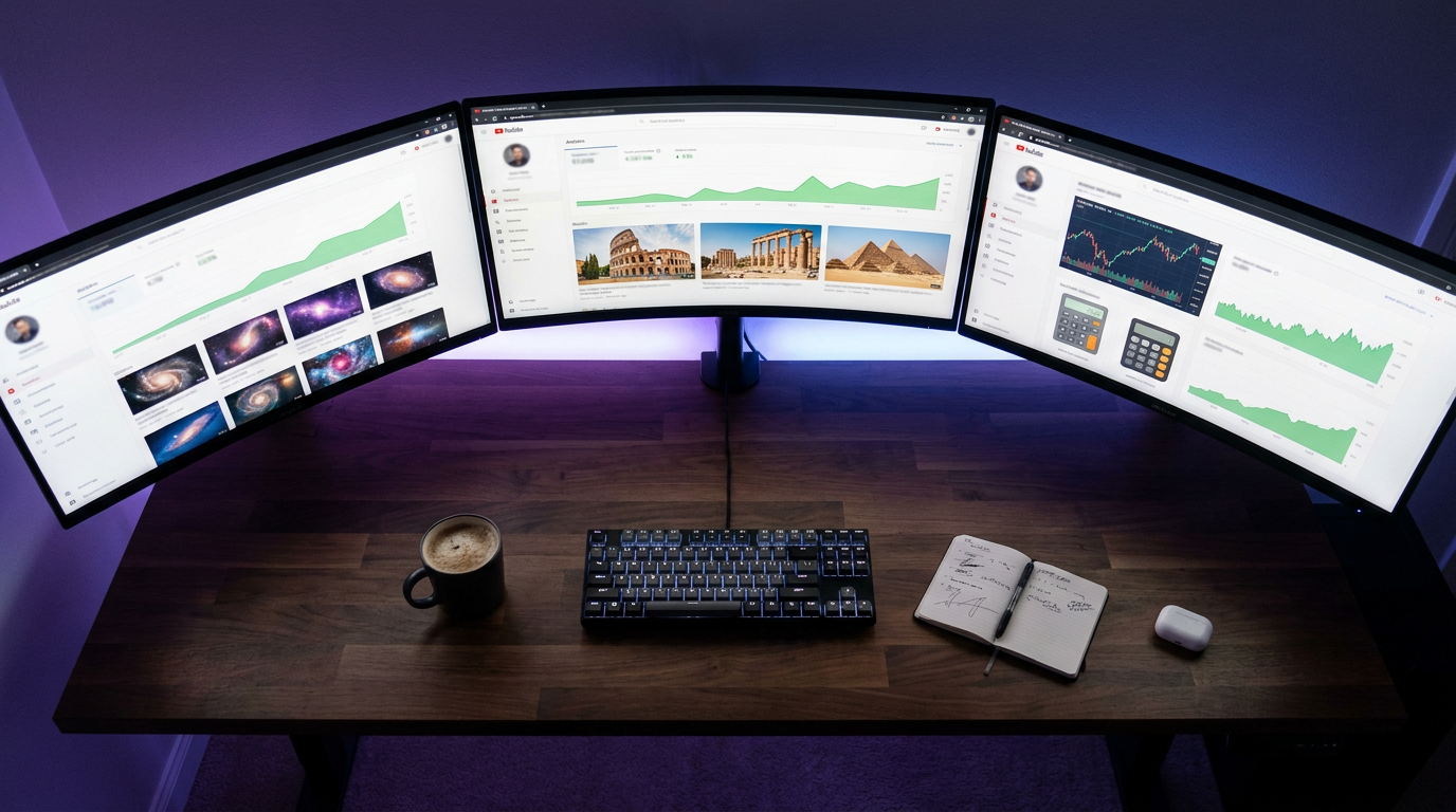 Faceless YouTube automation business dashboard showing multiple channels and combined monthly revenue